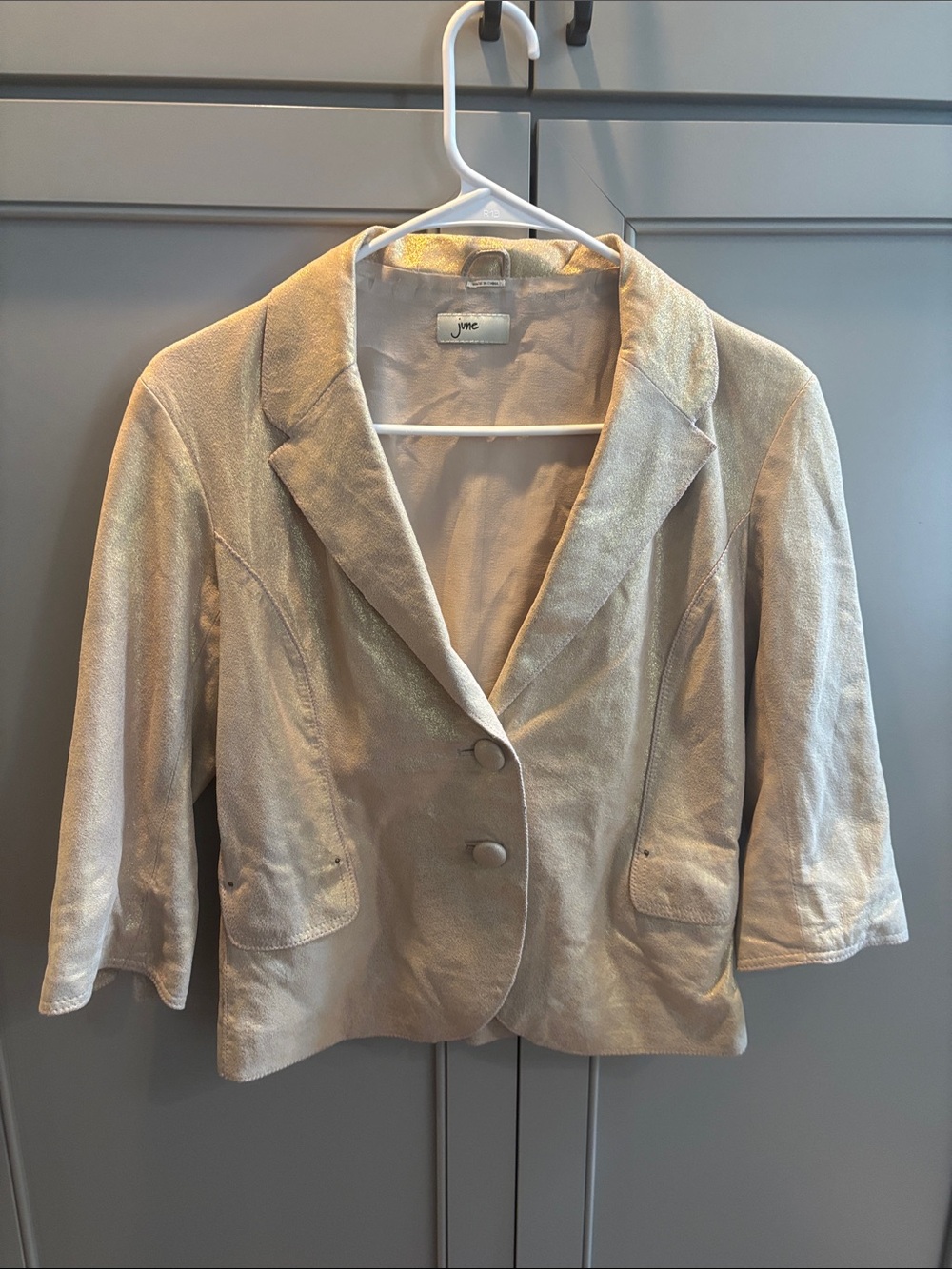 June Metallic Gold Coated Leather Short Blazer size M